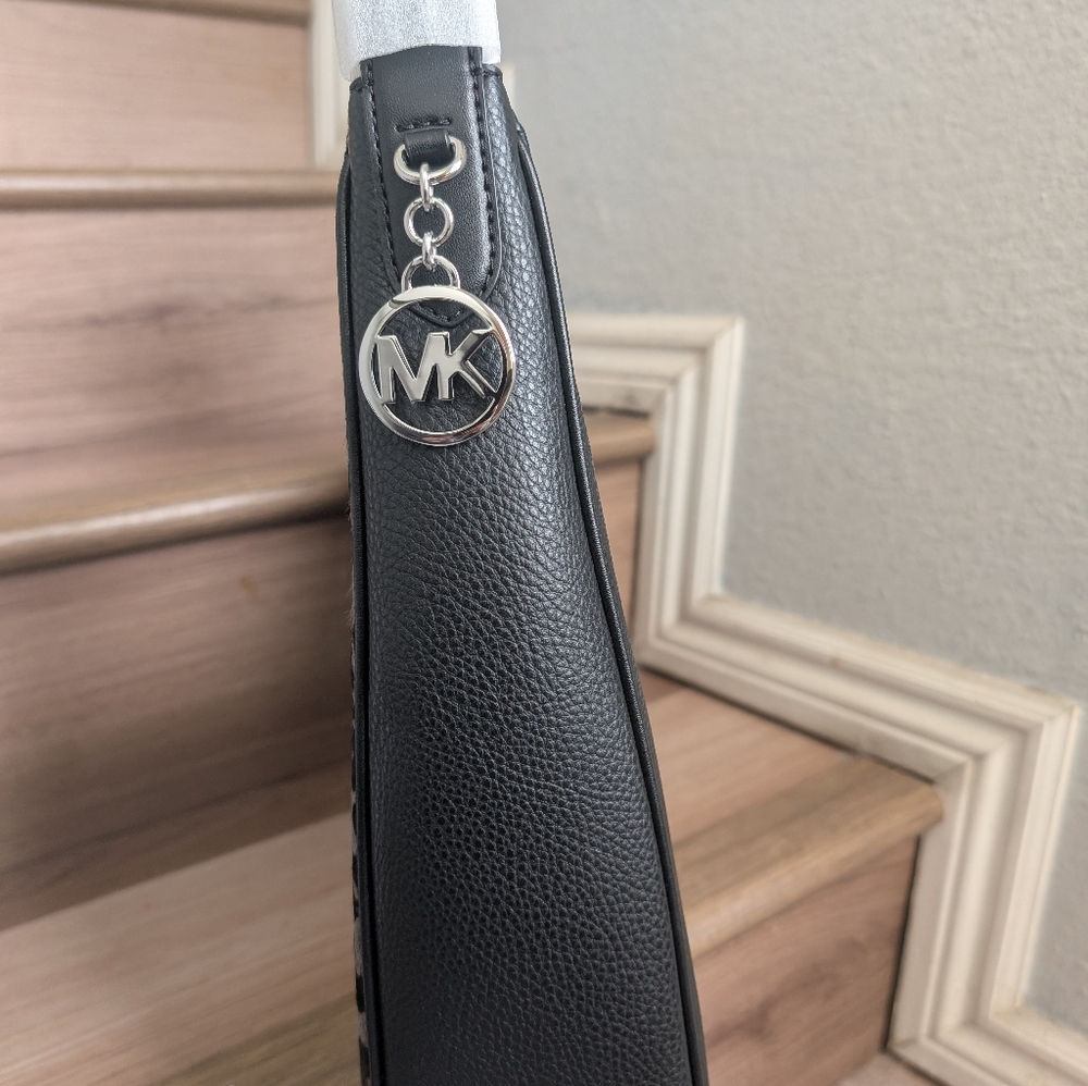 NWT MICHAEL KORS Nayla Medium Leopard Print Calf Hair Shoulder Bag In Black Noir - Picture 3 of 5